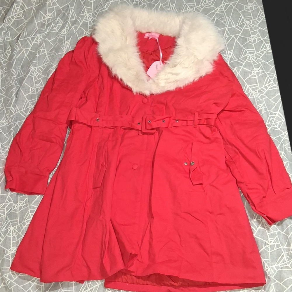 Kids Red Fur Collar Coat